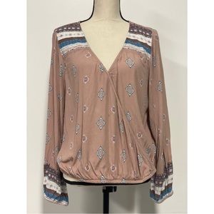 Mudd Faux-Wrap Blouse Pink Juniors Size M